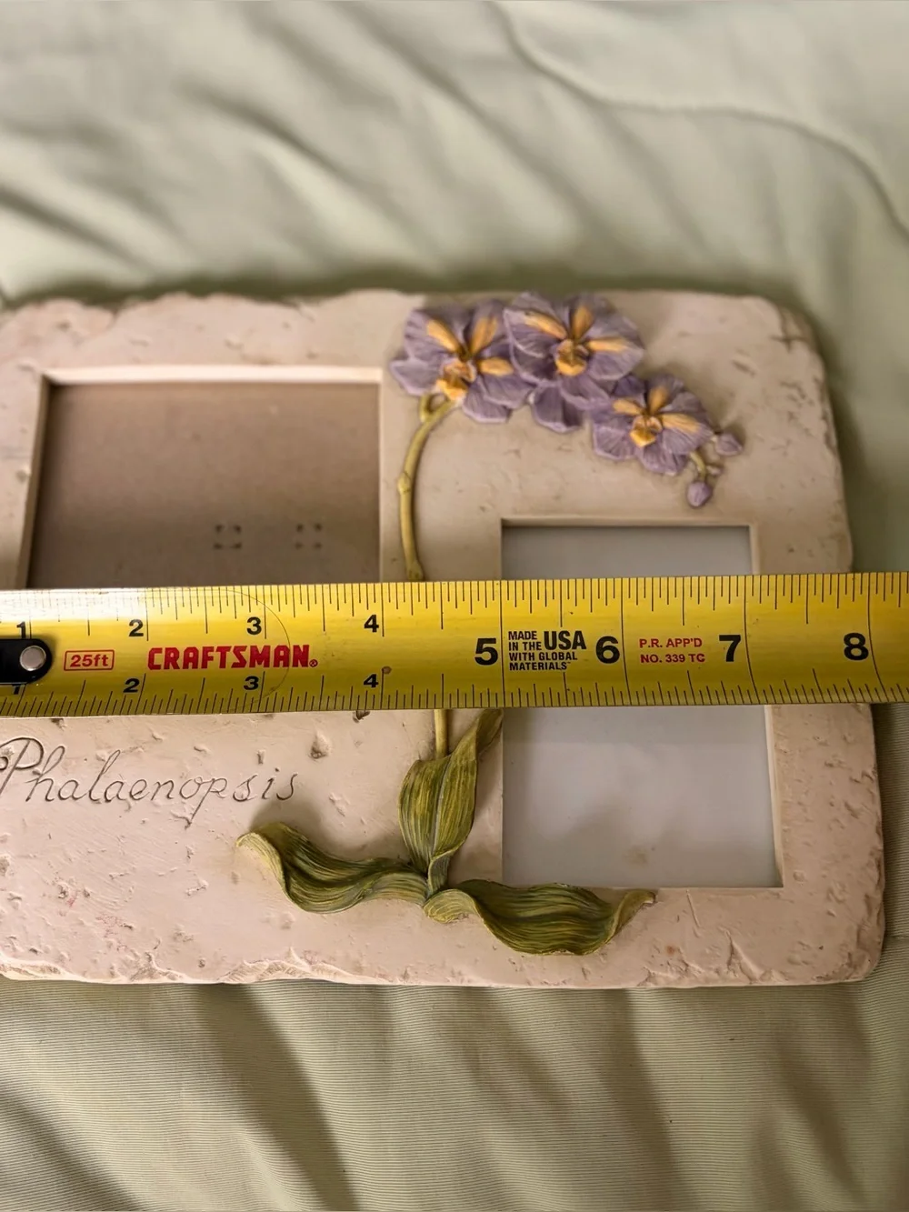 Phalaenopsis Floral Ceramic Double Photo Frame - Cream with Purple Accents